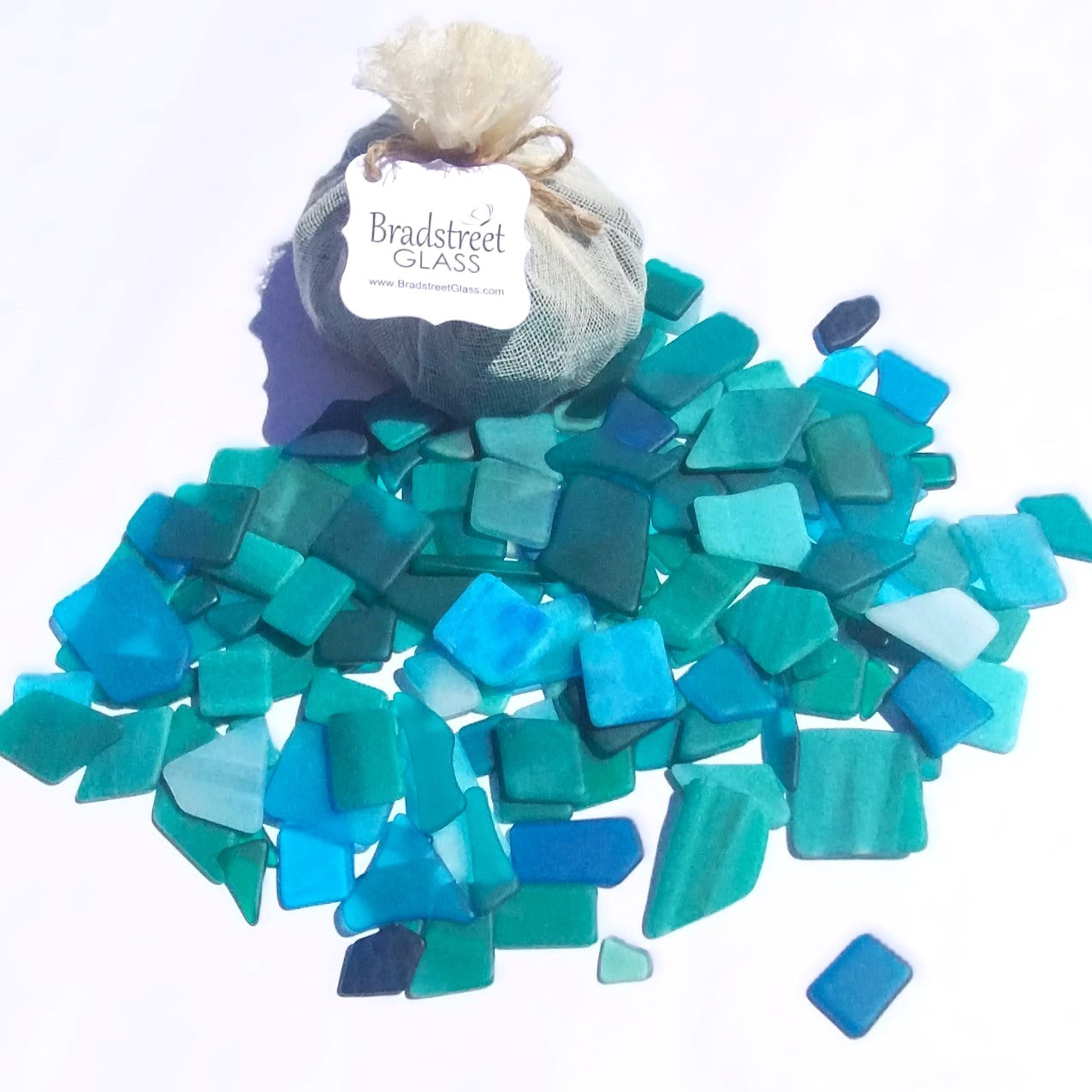 Bradstreet Glass Aqua Blue Teal Green Tumbled Stained Glass 1/2 pound "Sea Glass" in Shades of Teal and Aqua
