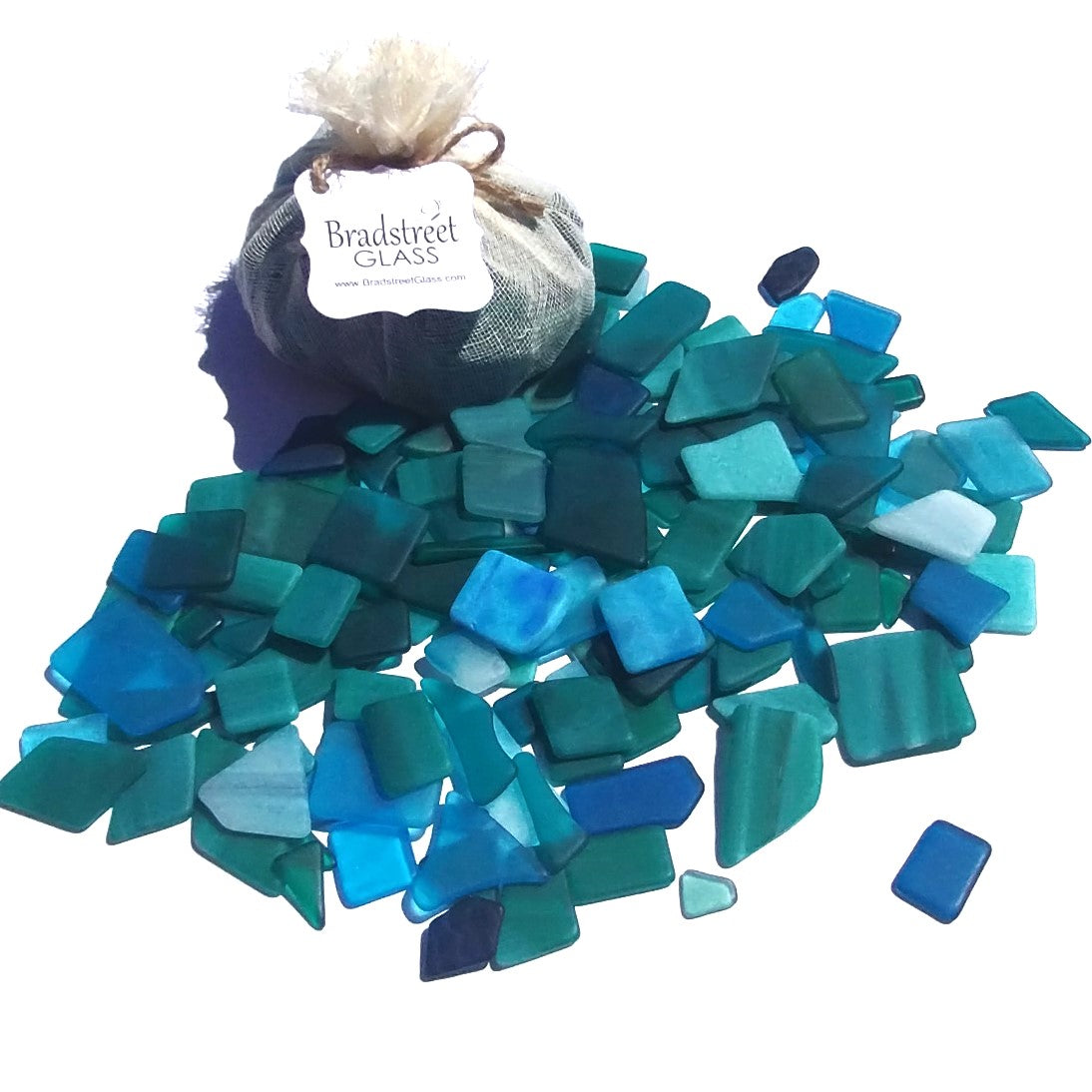 Bradstreet Glass Aqua Blue Teal Green Tumbled Stained Glass 1/2 pound "Sea Glass" in Shades of Teal and Aqua