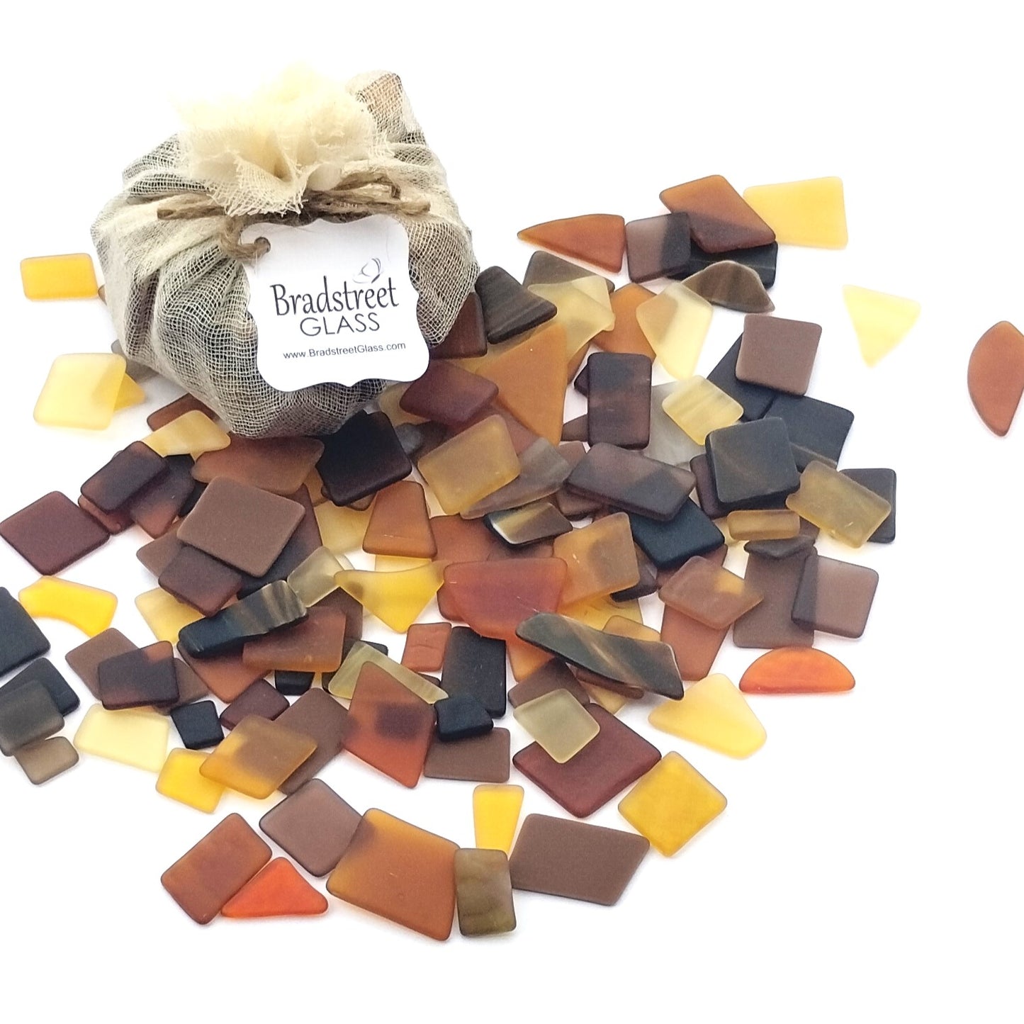 Bradstreet Glass Brown Tumbled Stained Glass 1/2 LB "Sea Glass" Pieces in Shades of Amber Brown