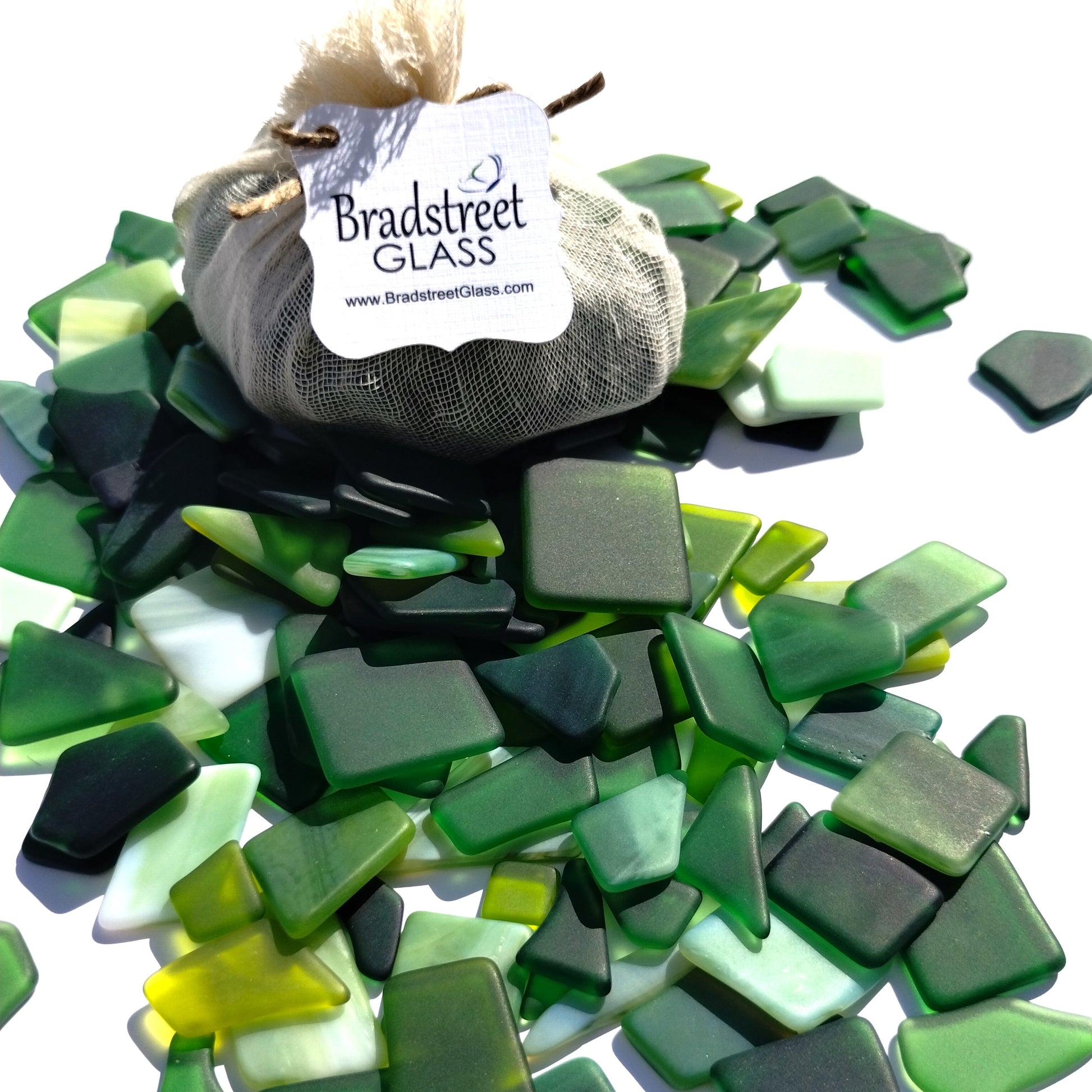 Bradstreet Glass Green Tumbled Stained Glass 1/2 LB "Sea Glass" Pieces in Shades of Green