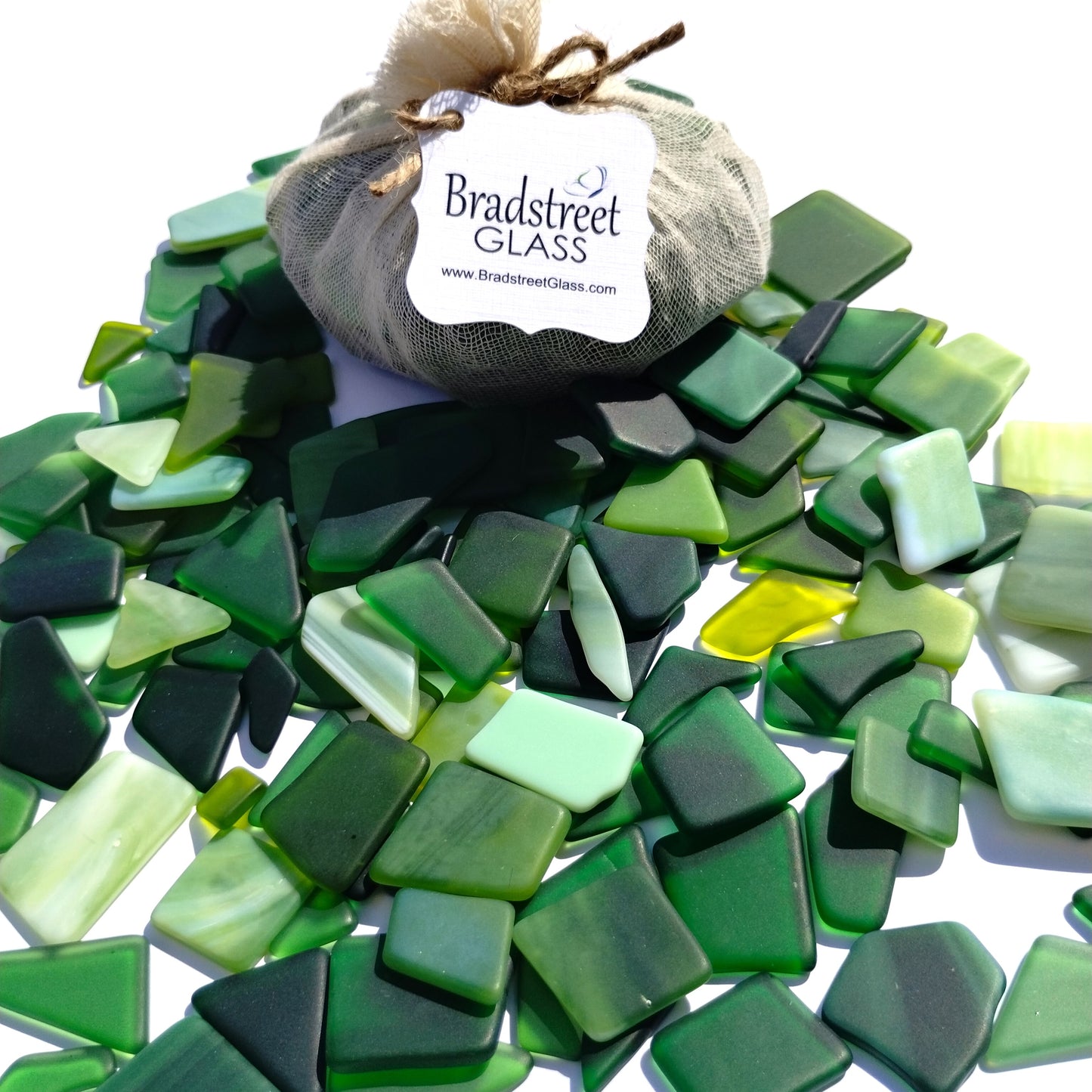 Bradstreet Glass Green Tumbled Stained Glass 1/2 LB "Sea Glass" Pieces in Shades of Green