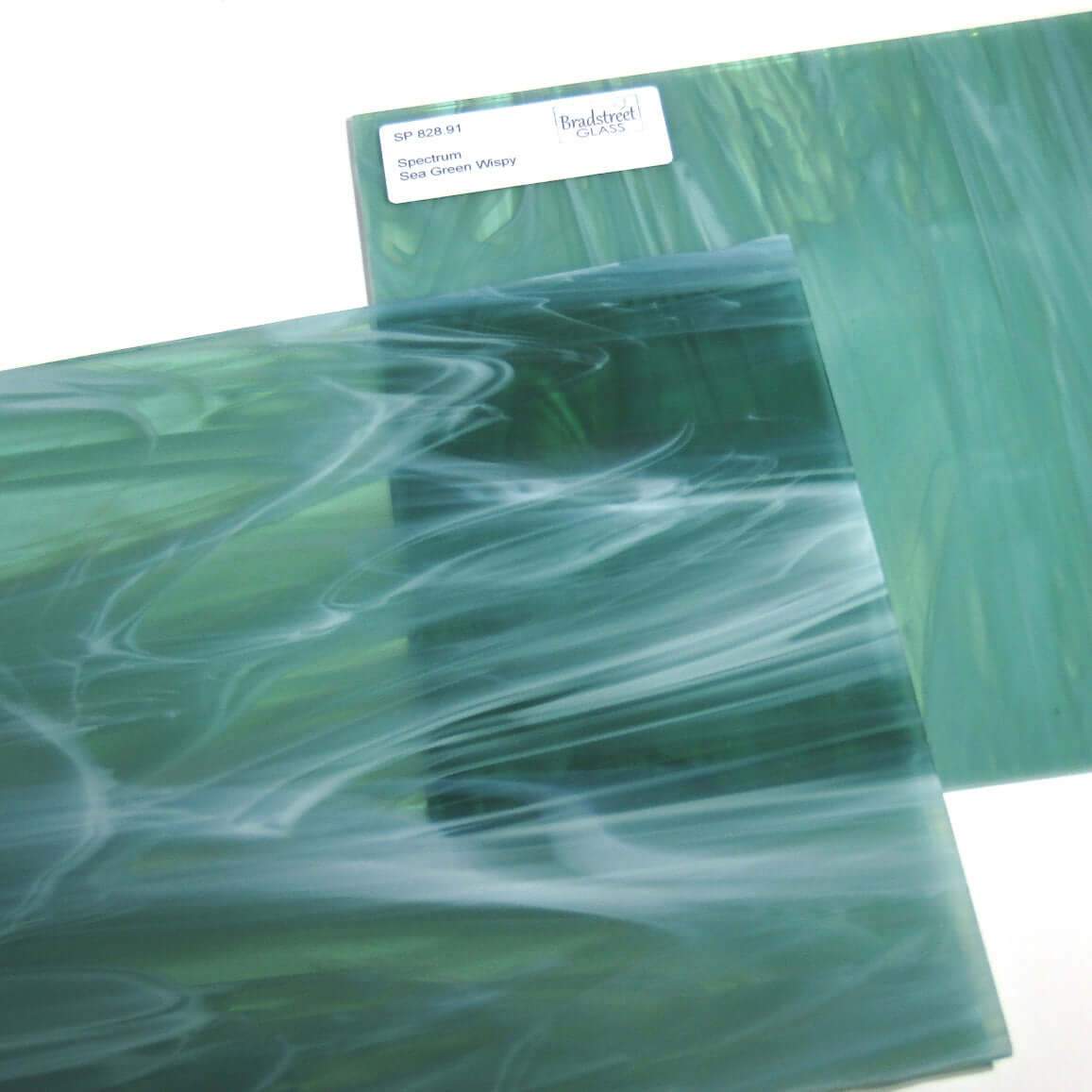 Bradstreet Glass Sea Green and White Wispy Stained Glass Sheet Spectrum 828.91