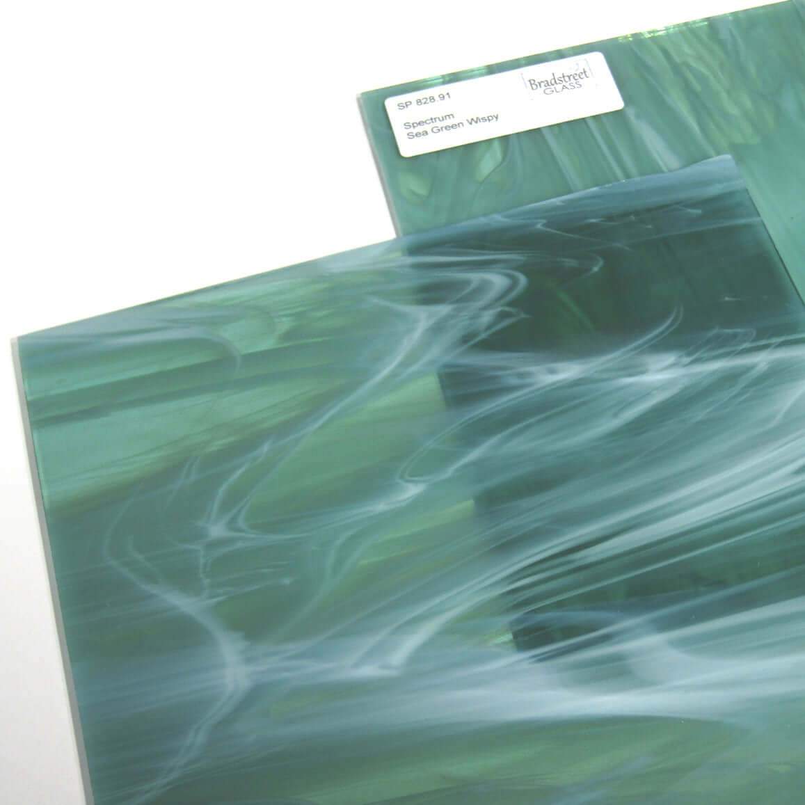 Bradstreet Glass Sea Green and White Wispy Stained Glass Sheet Spectrum 828.91