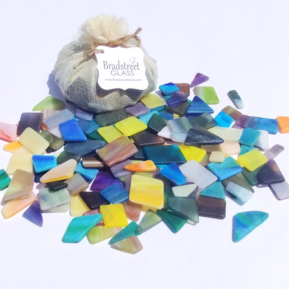 Bradstreet Glass Swirled Mix-Color Tumbled Stained Glass, 1/2 LB "Sea Glass" Pieces in Assorted Swirled Colors