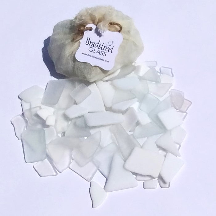 White & Clear Tumbled Stained Glass 1/2 LB "Sea Glass" Pieces in Shades of Clear and White