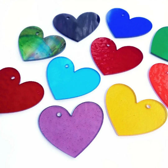 Precut 1.5 Stained Glass Hearts with Holes Drilled for Hanging, Package of  20
