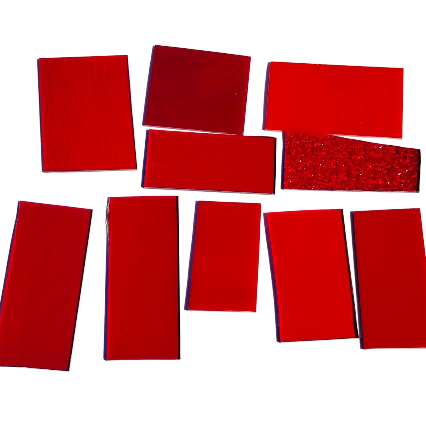 Bradstreet Glass Red Stained Glass Scraps, Curated 1 lb Package of Reclaimed Shop Scrap Glass in Shades of Red