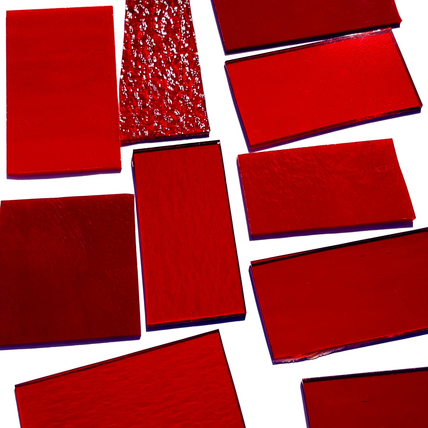 Bradstreet Glass Red Stained Glass Scraps, Curated 1 lb Package of Reclaimed Shop Scrap Glass in Shades of Red