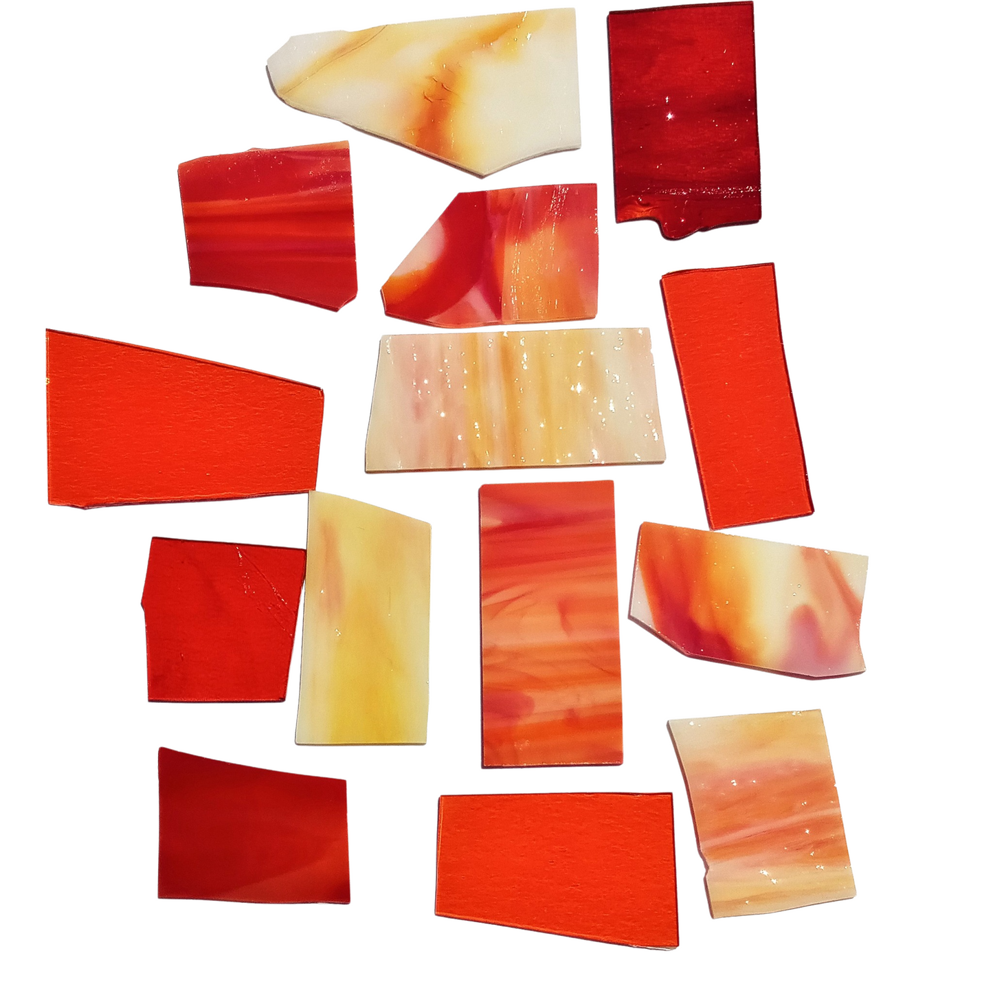  Bradstreet Glass Orange, Red, Yellow Stained Glass Scraps, 1 lb Package of Reclaimed Shop Scrap Glass in Shades of Orange